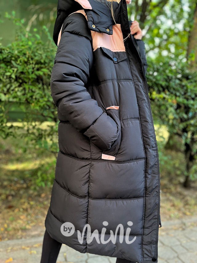 Ultra dlouhý zimní kabát black/pink