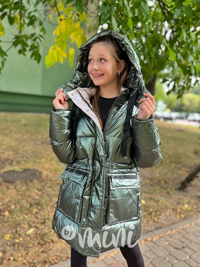 Zimní kabát Illusion metallic smaragd