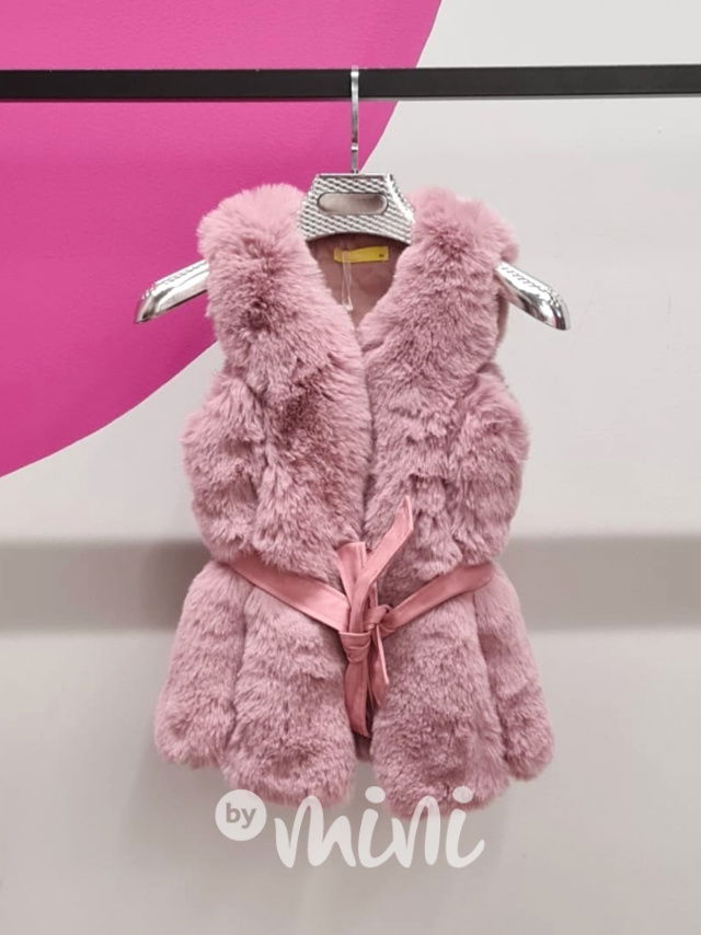 Chlupatá PINK vesta s páskem