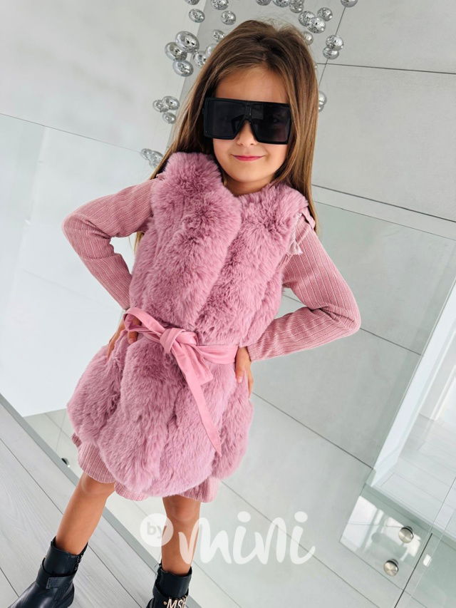 Chlupatá PINK vesta s páskem