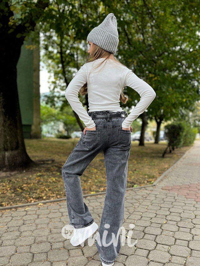 Zateplené grey denim švédy s páskem