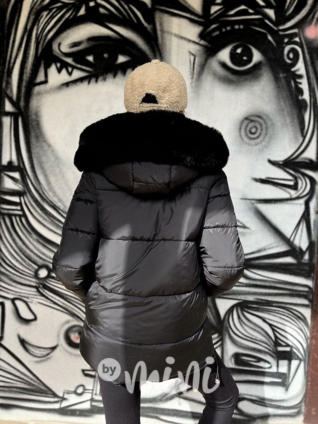 Zimní černá bunda s kabelkou