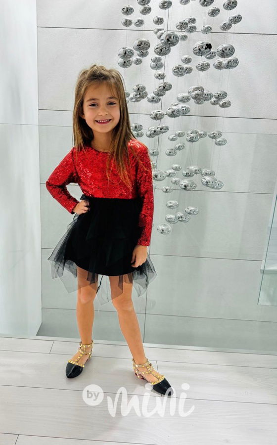 Tylové šaty s flitry red/black