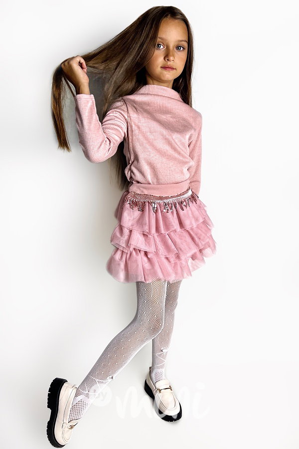 Růžová řasená sukýnka s flitry PINK