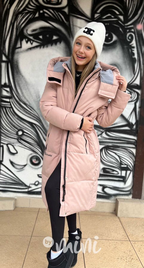 Maxi dlouhý zimní kabát SPORTY pudder pink