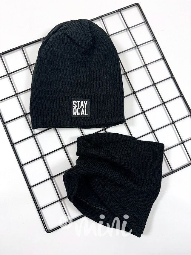 STAY REAL čepice + nákrčník BLACK