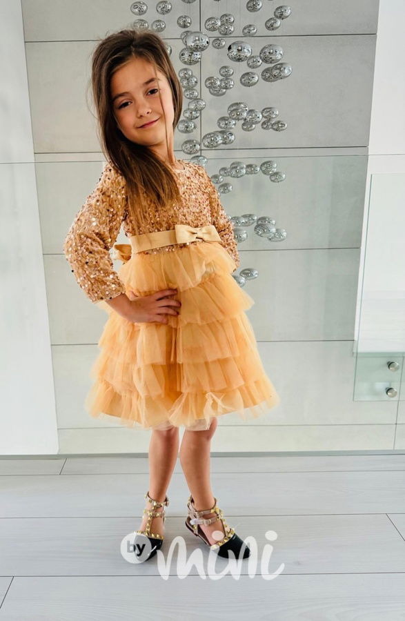 PREMIUM zlaté flitr šaty s tylem