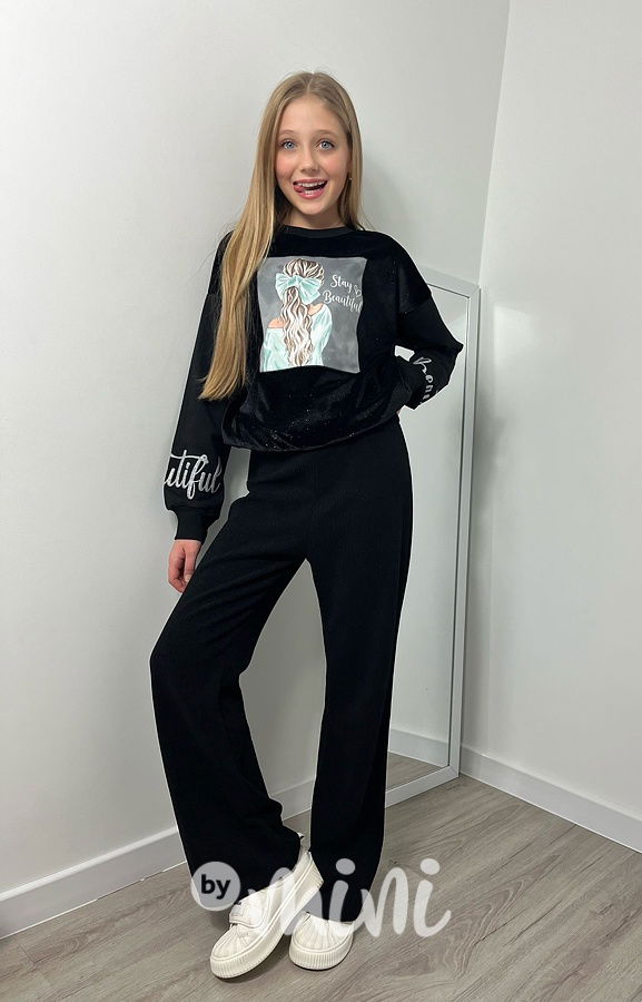 Teplé volné kalhoty černé