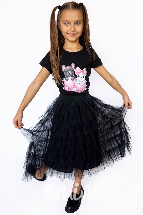 Midi tylová sukně černá