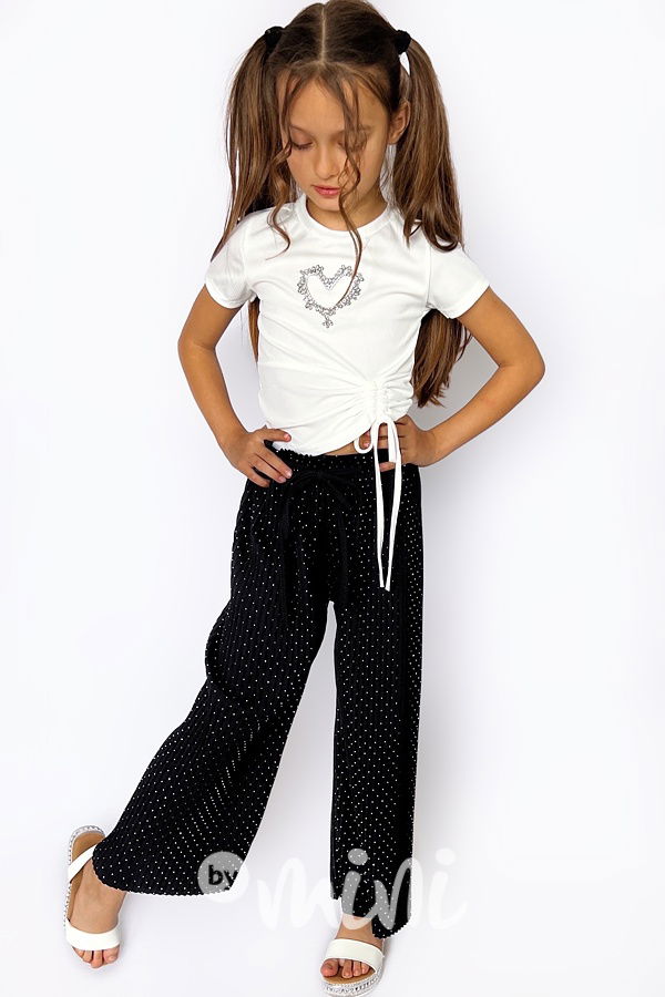 Volné plisované kalhoty s kamínky black
