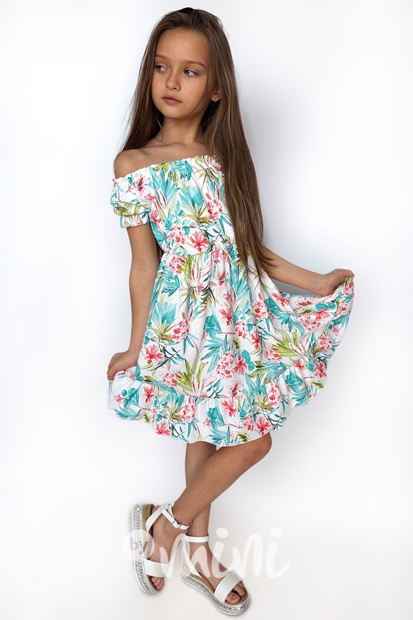 Květované šaty s bunny kabelkou tyrkys