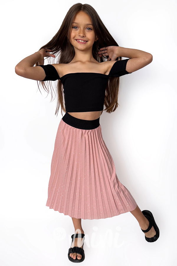 Midi plisovaná sukně s kamínky pudder pink