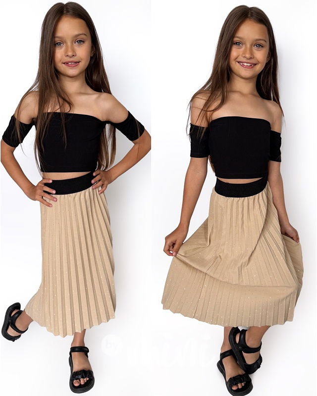 Midi plisovaná sukně s kamínky beige
