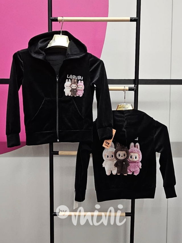 Labubu soft velur mikina černá