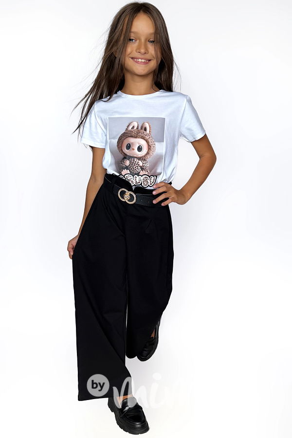 Široké černé kalhoty s páskem