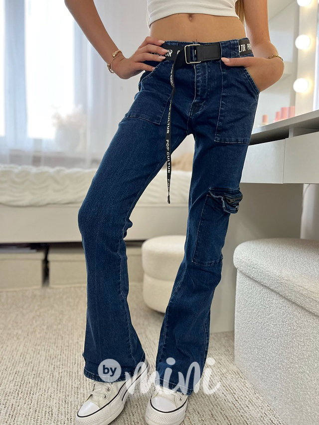 Slim denim zvonáče s páskem
