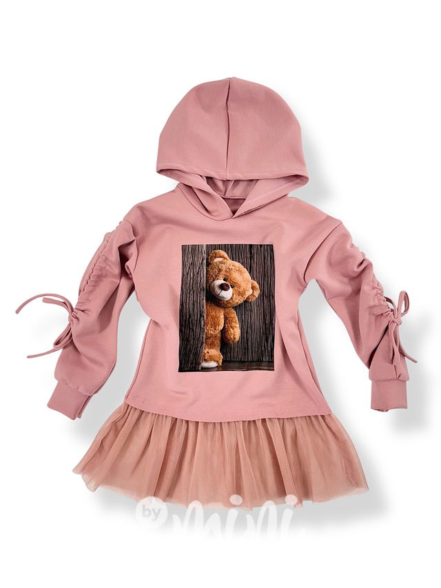 Teddy mikinová hoodie tunika s tylem pink