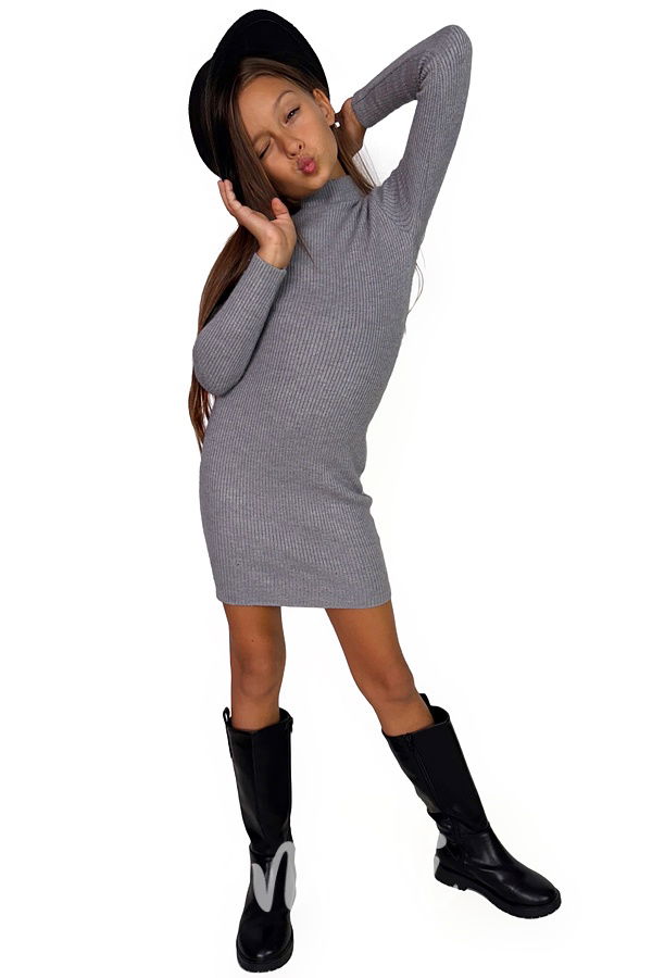 Slim svetrové stretch šaty šedé