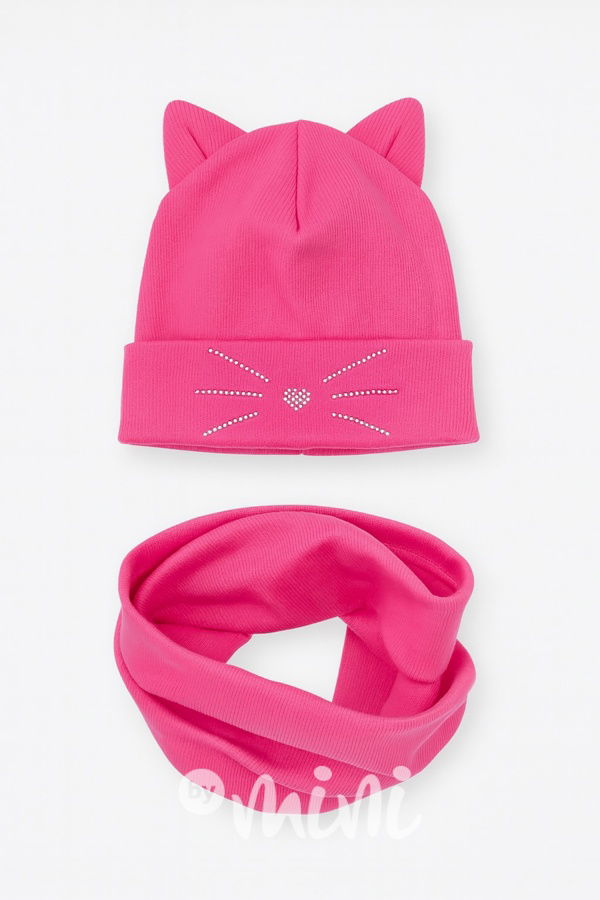 Cat čepice s ouškama + nákrčník PINK