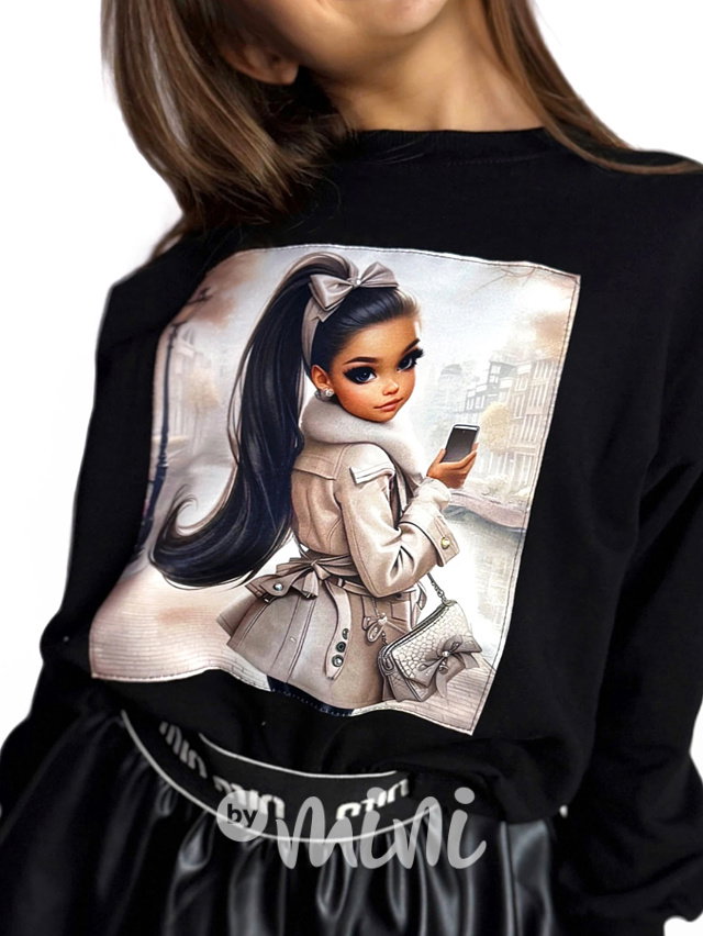 City girl zateplená mikina s kamínky černá