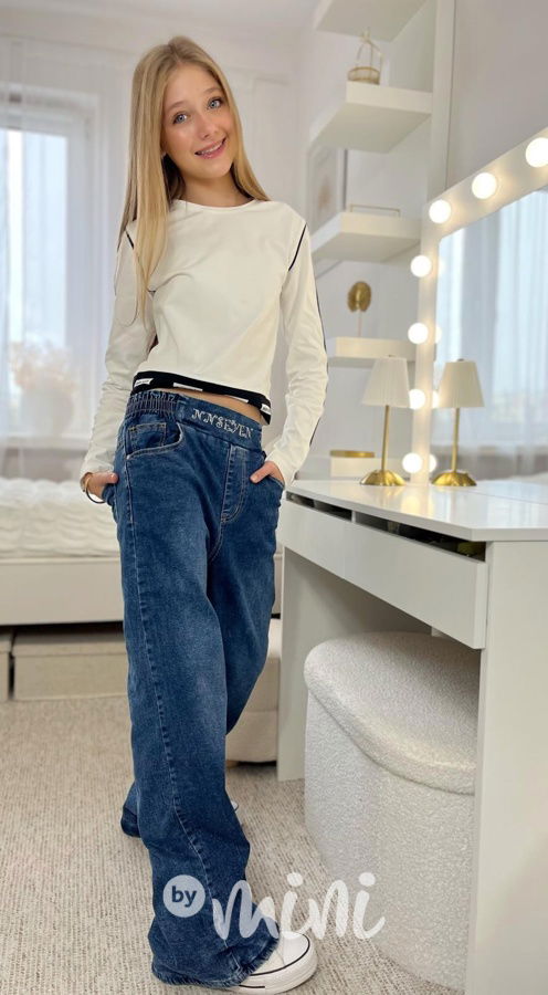 Zateplené volné blue džíny s kamínky