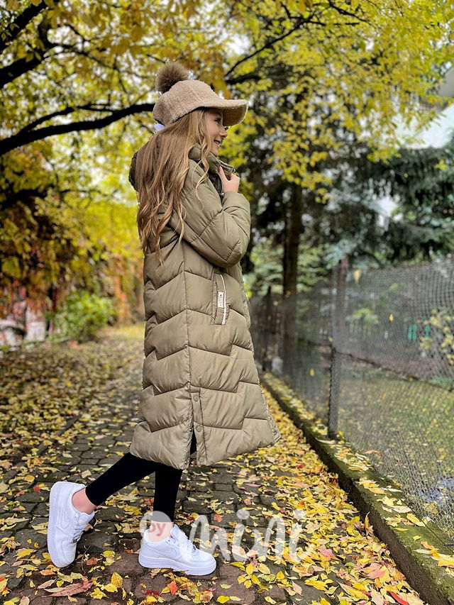 Ultra dlouhý zimní kabát khaki