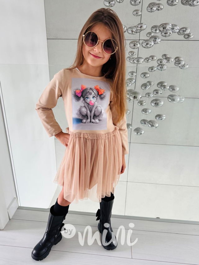 PREMIUM šaty s tylem Bubble béžové