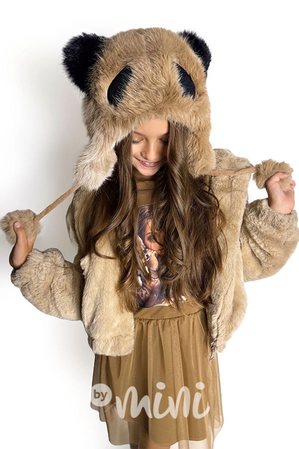 Panda chlupatá čepice hnědá