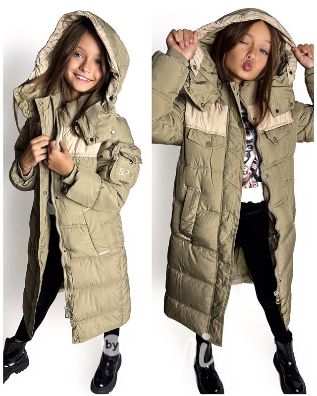 Ultra dlouhý zimní kabát khaki/beige