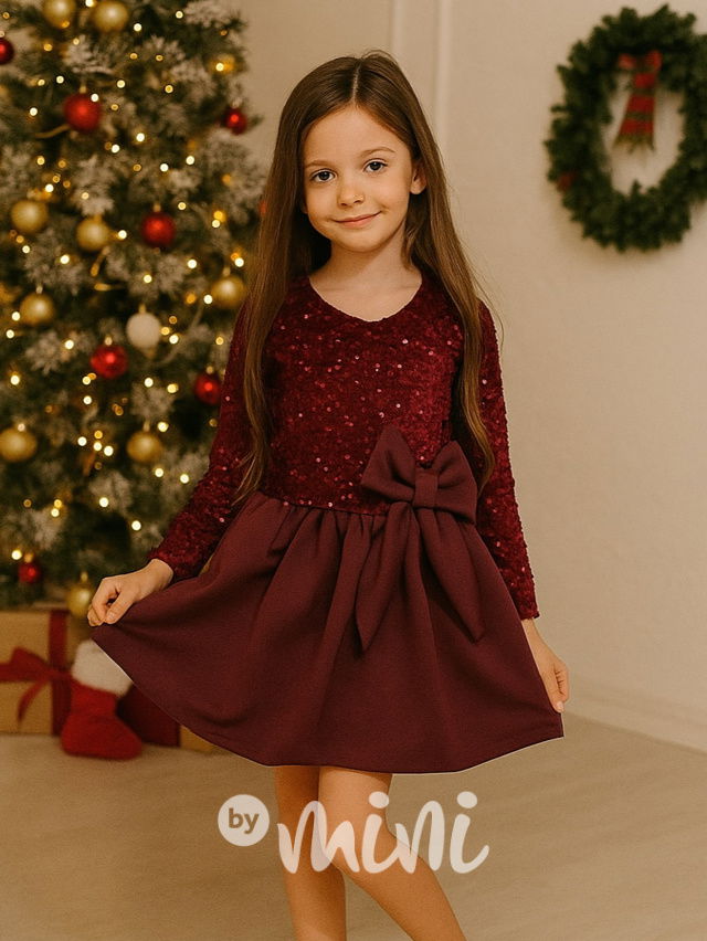 Slavnostní šaty s flitry a mašlí bordo