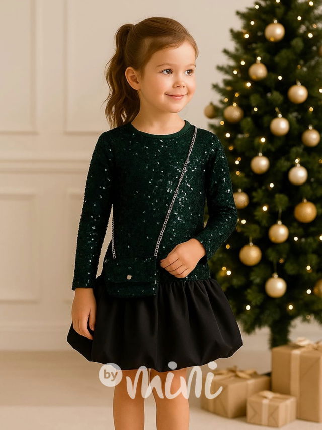 Glam flitr šaty s kabelkou smaragd