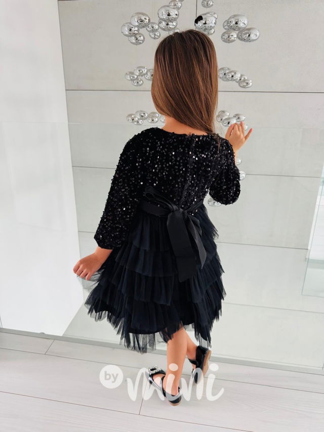 PREMIUM černé flitr šaty s tylem