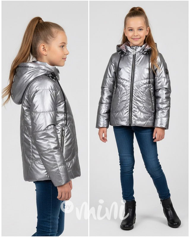 Jarní metalická bunda silver/pink