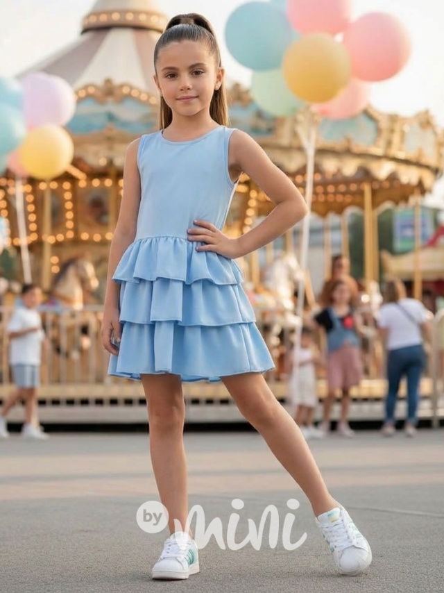 Šaty s vrstvenou sukní baby blue