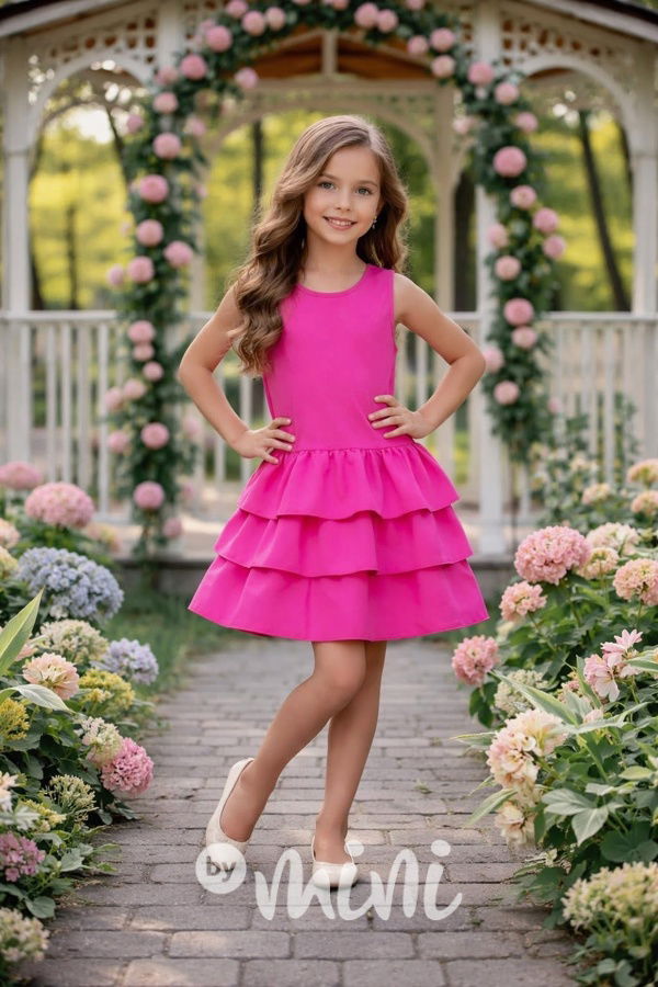 Šaty s vrstvenou sukní růžové