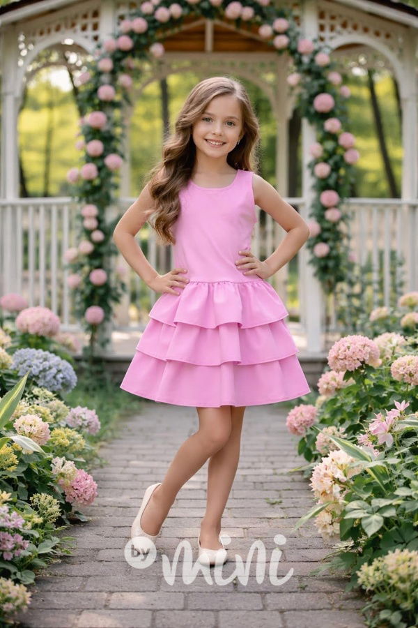Šaty s vrstvenou sukní barbie pink