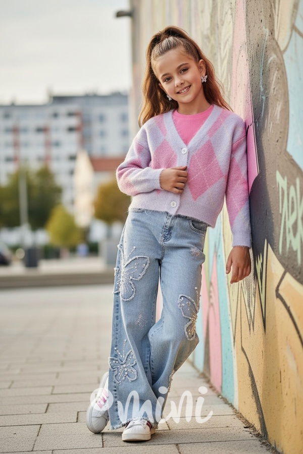 Volné široké denim rifle BUTTERFLY