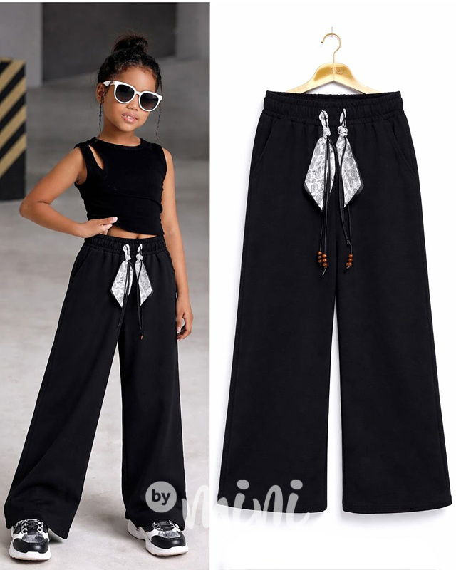 Wide-leg street tepláky s mašlí black