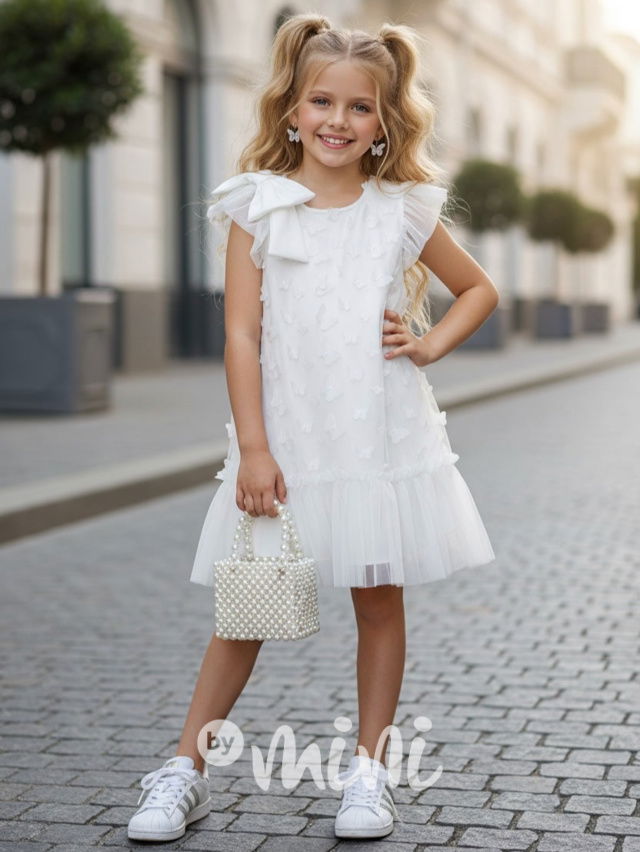 Motýlkové šaty s mašlí bílé