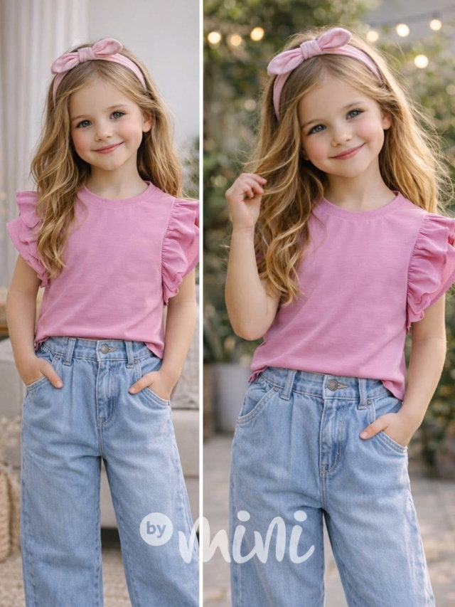 Bavlněné triko s řasením růžové