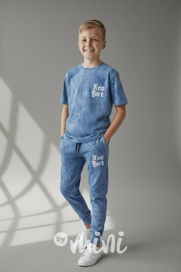 New York acid wash set blue