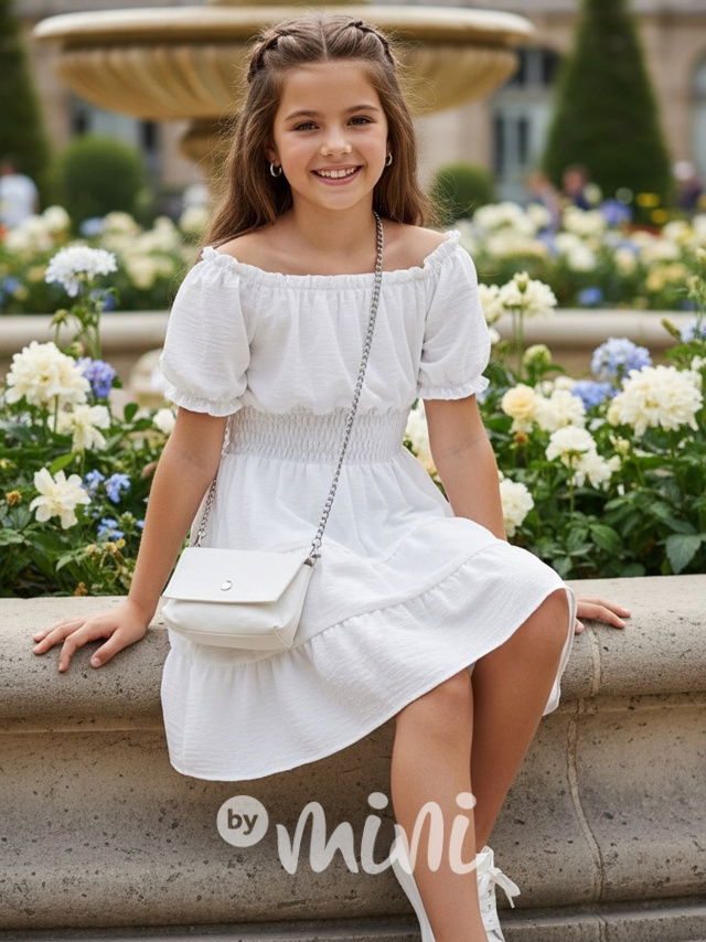 Letní vzdušné šaty s kabelkou white