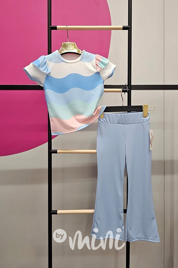 Pastel blůzka + zvonáče blue