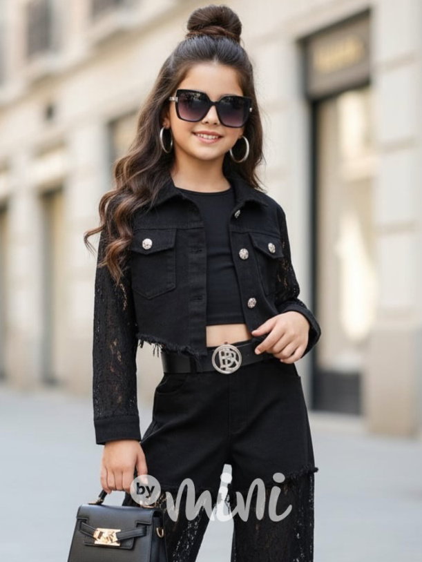 Glam lace denim bunda černá