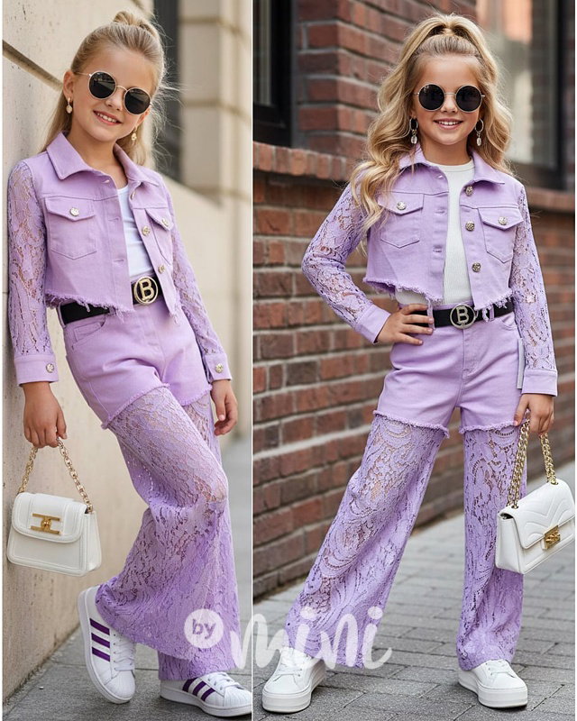 Glam lace džíny lila + pásek