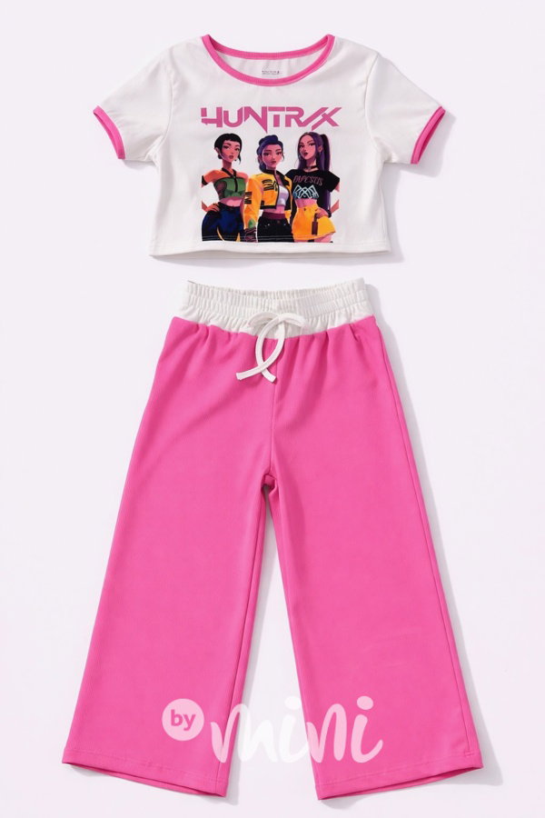 Huntrix crop triko + široké kalhoty PINK