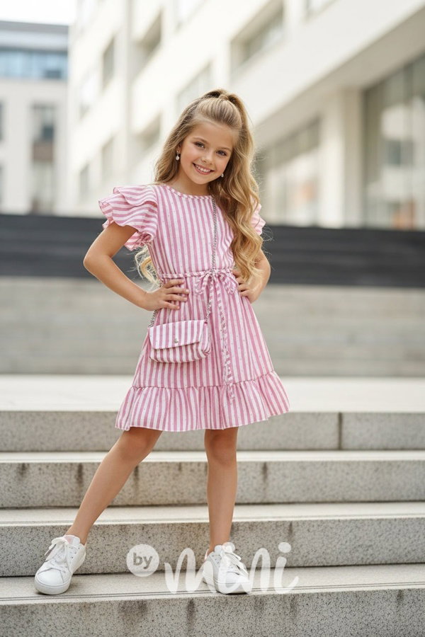 Letní pink marina šaty poseté kamínky + kabelka