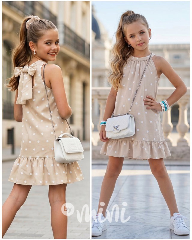 Mini chic šaty s puntíky béžové