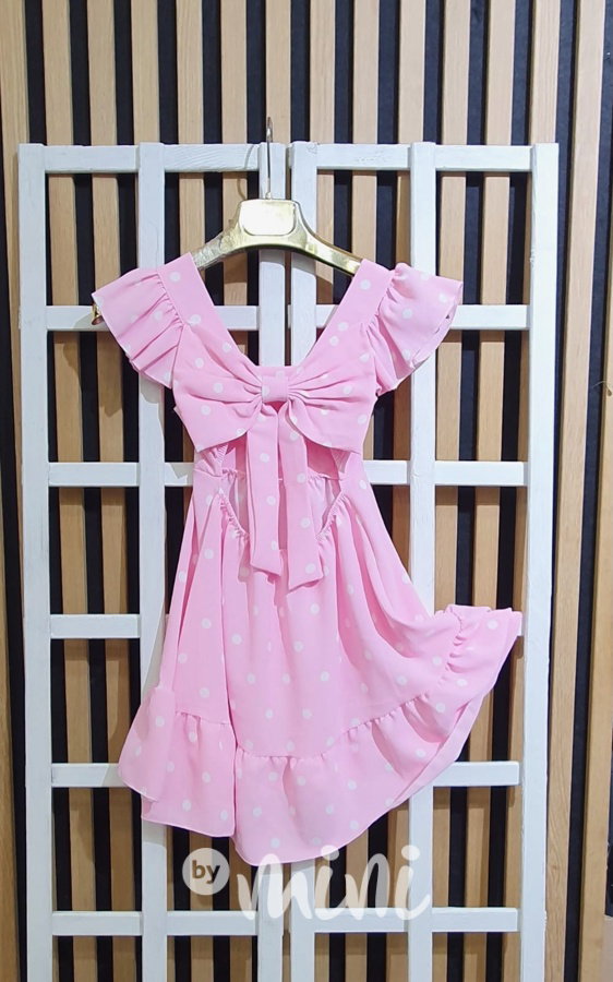 Petit puntíkaté šaty s mašličkou PINK