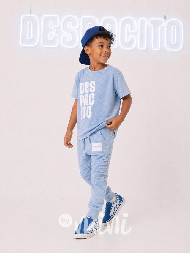 Despacito biker tepláky acid wash baby blue